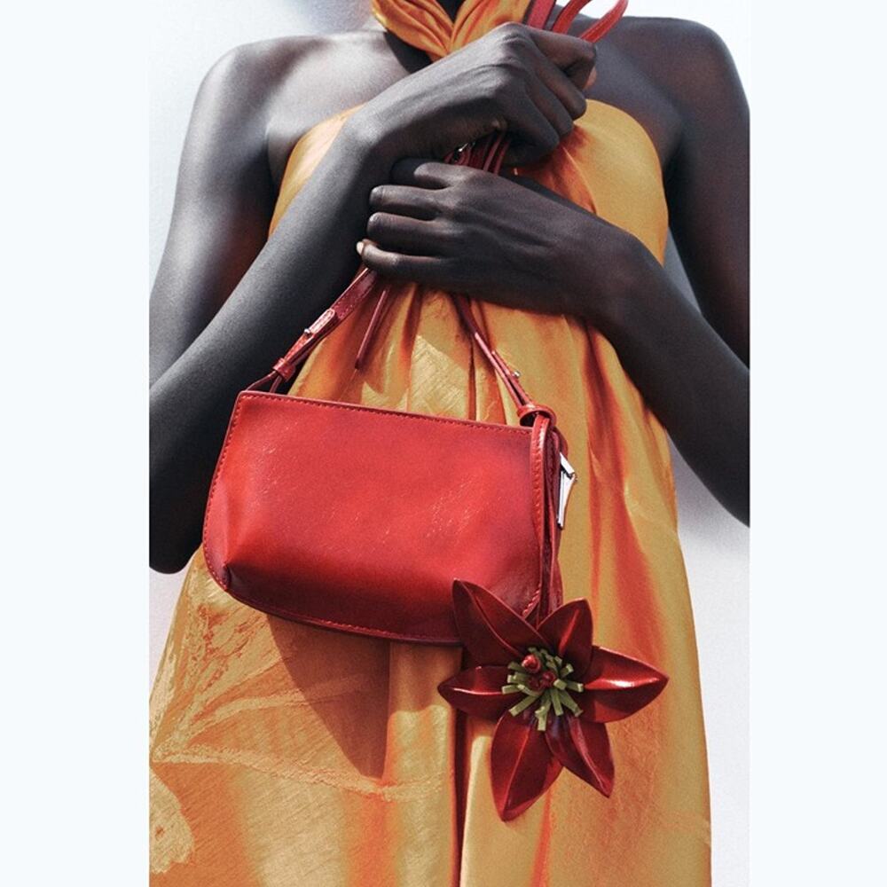 Zara NWT Red Mini Crossbody Shoulder Bag Flower Charm - Picture 8 of 14
